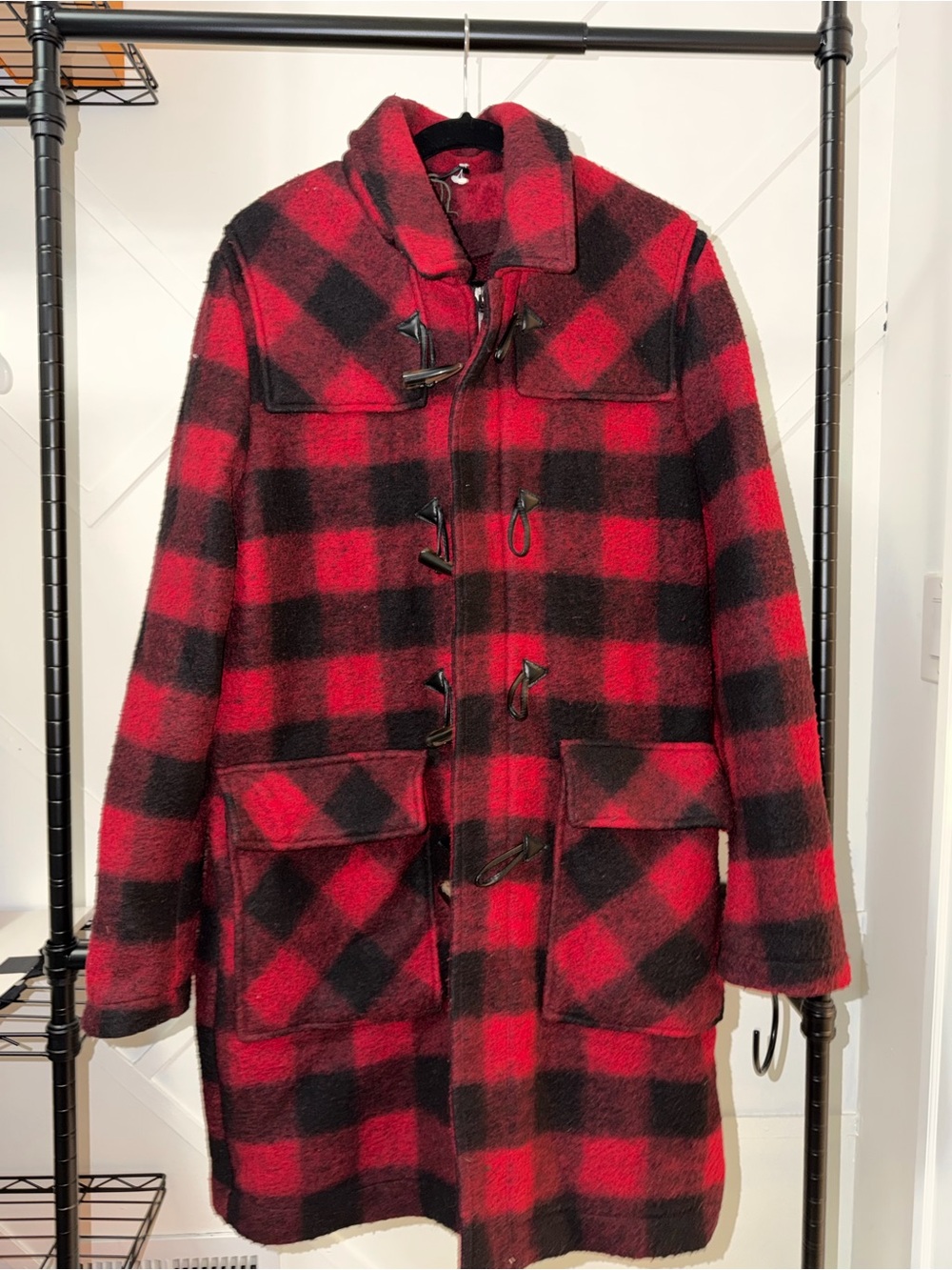 Zara Man - Red & Black Plaid Toggle Coat
